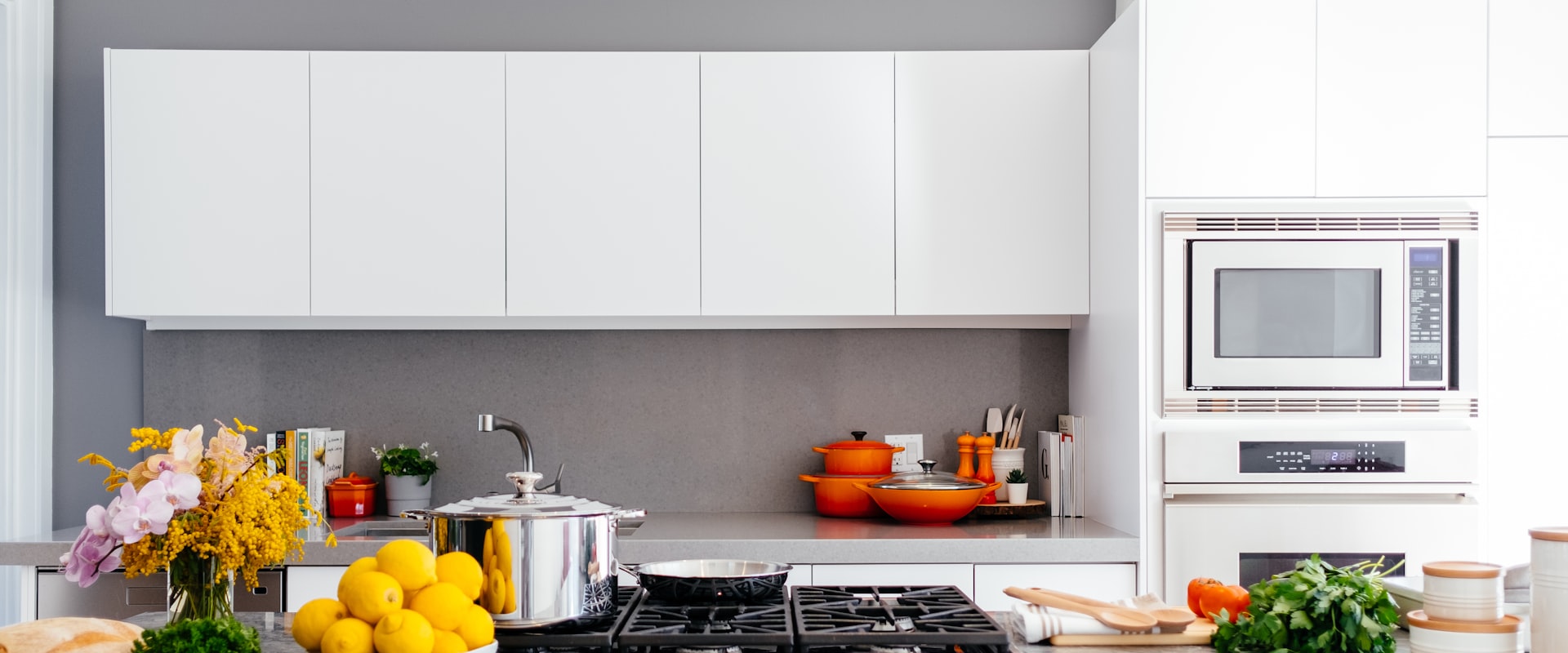 A modern kitchen with appliances.