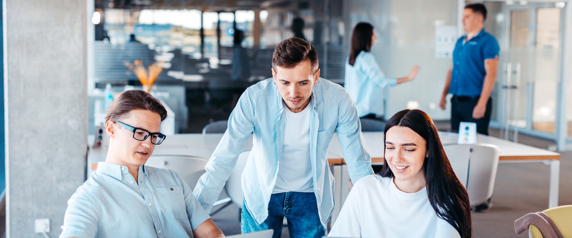 The team at work in the office.